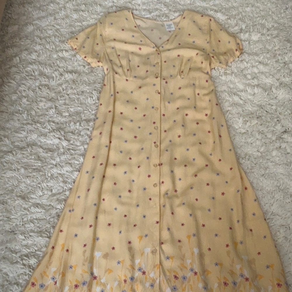 VINTAGE 90s Yellow Floral Maxi Dress
